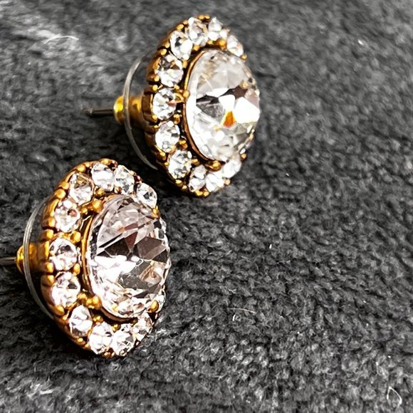 J Crew Rhinestone Earrings in Pouch Large Bling Gold Tone - Picture 4 of 7